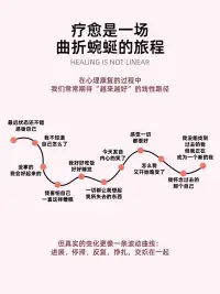 疗愈，更像是一场曲折蜿蜒的旅程有回头，也有停顿。

疗愈，更像是一场曲折蜿蜒的旅程
“Healing is not linear.”
在心理康复的过程中，我们常常期待“越来越好”的线性路径，但真实的变化更像一条波动曲线：进展、停滞、反复、挣扎，交织在一起。

有时候你觉得自己好了一些，
下一刻却又被情绪拉回原点。
你怀疑、你挣扎、你想念过去那个“没那么脆弱”的自己。
但你不知道——你其实一直都在前进，只是在疗愈的路上转了个弯。

从心理学角度看，疗愈过程往往伴随着以下几个阶段：
认知混乱：“我不知道我怎么了”
情绪波动：“我以为我已经好了，为什么又难过了？”
行为突破：“我今天出门了，我刷了牙，我起床了”
自我怀疑：“我会不会永远都这样？”
身份重建：“我怀念过去的自己，但我正在变成一个新的我”

你正在悄悄改变。
不是回到从前，而是慢慢成为那个新的、温柔的你。
这些变化并不意味着失败，而是大脑和心灵在进行深层重构的自然过程。
你经历的每一段情绪、每一次回落，都是复原过程的一部分。

💭如果你正走在这条弯弯曲曲的路上，请别急着否定自己，请记住你正在这条非线性的旅程上前进！这条疗愈的路，我与你同行。