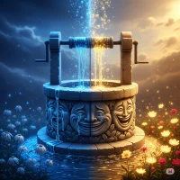 揭開面具，你們的歡樂就是你們的憂愁，
從你淚水注滿的同一眼井中，
你的歡樂泉涌，
能不如此嗎？
哀愁刻劃在你們身上的傷痕愈深，
你們就能容納愈多的快樂。
——紀伯倫《先知》配圖