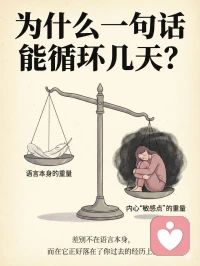 别人随口一句话，你却在心里演场大戏

人的一句话、一个眼神，
为什么能在脑海循环几天？

很多人会以为，
是那句话太重。

但真正让你反复回放的，
往往不是当下发生的内容，

而是它触发的旧经验。

同样一句评价，
有人听过就算，

有人却整夜复盘。
差别不在语言本身，

而在你内心的“敏感点”。
当一句话正好落在你

过去被否定、被忽视、
被比较的经历上，

它就不再只是评价，
而是一种提醒 ⤷

提醒你曾经熟悉的感觉：
不够好、不被认可、

可能被抛弃。

┈┈┈┈┈┈

大脑在这一刻，
并不会区分现在和过去。

它只会识别相似情绪线索，
然后启动熟悉反应模式：

◦ 自责
◦ 反思

◦ 内耗
◦ 防御

这就是所谓的“触发”。
所以你反复回放的，

其实不是那句话本身，
而是那种熟悉的情绪体验。

你想弄清楚哪里做错了，
是因为在更早的时候，

你学会了通过自我检讨，
来换取安全感。

┈┈┈┈┈┈

久而久之，
你变得格外在意别人态度。

一个眼神、一句质疑，
都会被自动放大。

你不是脆弱，
而是神经系统高度警觉，

习惯提前处理可能威胁。
问题在于，

如果这种触发不被觉察，
它会让你把每一次评价，

当成对自我价值的审判。
你消耗的不是几分钟，

而是持续的自我怀疑。

┈┈┈┈┈┈

真正的转折，
不是强迫自己“别想了”，

而是学会区分 ⤷
这是当下的反馈，

还是旧经验在说话？
当你能意识到，

现在的反应可能来自过去，
那句话的重量，

就会开始下降。
它仍然存在，

但不再等同你的价值。
刺痛你的，

从来不只是那句话。
而是你尚未被看见的，

那部分自己。配图