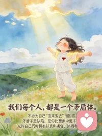 人生没有标准答案
早上还在精心摆盘，
晚上就瘫在沙发吃外卖；
今天热爱社交，明天只想独处。
这不是分裂，这是真实。
矛盾，不是需要修复的裂缝，
而是我们每个人内在的结构。
接纳这些矛盾，
停止用“标准答案”审判自己，
才是与自己和解的开始。
和解，不是变得完美，
而是允许自己同时拥有认真和凑合、精致和懒散、坚强和脆弱。
以下9张卡片，
送给正在学习与自己和解的你。
你见过的我是真的，
你没见过的那部分也是真的。
人生是旷野，不是轨道。
允许自己偶尔脱轨，
允许自己“没用”，
允许自己暂时不好。
我们不用活成标准答案。