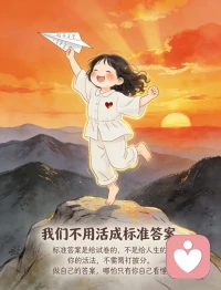 人生没有标准答案
早上还在精心摆盘，
晚上就瘫在沙发吃外卖；
今天热爱社交，明天只想独处。
这不是分裂，这是真实。
矛盾，不是需要修复的裂缝，
而是我们每个人内在的结构。
接纳这些矛盾，
停止用“标准答案”审判自己，
才是与自己和解的开始。
和解，不是变得完美，
而是允许自己同时拥有认真和凑合、精致和懒散、坚强和脆弱。
以下9张卡片，
送给正在学习与自己和解的你。
你见过的我是真的，
你没见过的那部分也是真的。
人生是旷野，不是轨道。
允许自己偶尔脱轨，
允许自己“没用”，
允许自己暂时不好。
我们不用活成标准答案。