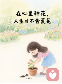在心里种花，人生才不会荒芜人生就像一片荒地
你种下什么就会收获什么

若总是抱怨，地里便长满荆棘若心怀希望，就能开出花朵
请在自己的人生里学会种花晨起对着镜子说今天会很好通勤路上听一段温暖播客下班后学15分钟新技能睡前写三件感恩的小事
你会发现每一天都奇妙无比

原来世界是我们内心的投射当你自己活成一道光黑暗自然会退散
在自己的花园里种满鲜花和花一起越来越好

你也试试看吧!从今天起
做自己的园丁
在无人问津的角落也要让心田繁花盛开。