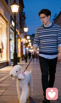 走在路上牵着狗狗的手，风都是温柔的，烦恼也会被甩在身后。
