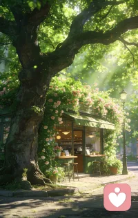 树影婆娑，繁花满墙，阳光是最好的滤镜。
一杯咖啡，一缕阳光，一阵花香，就足以治愈所有的不开心。
愿我们都能在忙碌的生活里，找到属于自己的那片树荫，那份安宁。