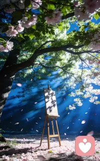 风把樱花揉成碎光，落在你面前的画框上，别担心画不出完美的风景，你手里的画笔，本就只需要画你喜欢的模样。配图
