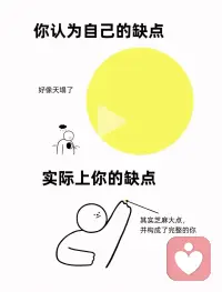 你认为的缺点，好像天塌了，实际上的缺点，芝麻大点，低估了自己。