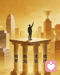 一个人的事业‬是由四根柱‬子支撑的，分别是境界、格局、才华和德行。
当我们不断地拉升境界、扩大格局，提升自己的才华和德行时，每个人都可以打下‬一番属于自己的天地!