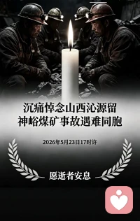 深切哀悼山西沁源留神峪煤矿瓦斯爆炸事故中不幸遇难的同胞，
愿逝者安息！配图