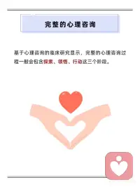 一段完整的心理咨询会有哪几个阶段
心理咨询三阶段，一次说清楚🌿
1️⃣ 探索·诉说
初次咨询，主要是你说，咨询师听👂
建立信任，感受被理解
不急于改变
 
2️⃣ 领悟·看见
在专业引导下
从新角度理解自己
发现行为背后的模式与原因✨
 
3️⃣ 行动·改变
制定具体计划
将领悟带回生活
咨询师会陪伴支持每一步💪
 
💡温馨提示：
过程因人而异，可能循环反复
改变需要时间，慢慢来就好
勇敢探索自己，是成长的开始🌸配图