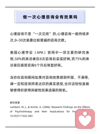 心理咨询真的不是玄学🔥
✨ 为什么关系比技巧更重要？
研究发现，咨询效果30%–50%来自于信任和谐的咨访关系！
和咨询师相处时，如果你感到被尊重、被接纳，咨询效果直接翻倍～
（就像找闺蜜聊天，舒服才能说真心话呀！）
 
📈 数据告诉你：耐心真的有用！
🔹 75% 的人在专业咨询后明显改善——情绪稳定了、敢拒绝人了、甚至性格都更松弛了！
🔹 50% 的人坚持8次后开始好转，8~30次是普遍周期
改变像种花，总要经历几次“好像没变化”的扎根期呀🌱
 
💡 小提醒：不舒服？大胆说出来！
咨询中感到怀疑、不满，恰恰是突破的契机！
勇敢对咨询师说：
“刚刚那个问题让我有点紧张…”
“我觉得你好像没理解我的意思…”
真正的专业咨询师会感谢你的坦诚，并调整方式陪你突破瓶颈～
 
🌟 记住：
心理咨询不是“看病”，而是两个灵魂组队打怪升级。
你值得找到一个让你安心暴露脆弱的“战友”！配图