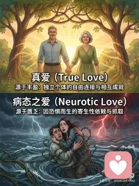 为何你的爱情总是充满控制和抓马？霍妮解读
心理学家卡伦·霍妮有句话特别精准地刺破了许多“深情”背后的真相：
“在真正的爱中，爱的感受是最主要的；而在病态的爱中，最主要的感受乃是安全感的需要，爱的错觉不过是次要的感受罢了。”
很多时候，我们以为爱得轰轰烈烈、死去活来就是真爱。其实，那可能只是一个溺水的人，出于本能死死抱住了一根圆木。你爱的不是圆木，而是它提供的“浮力”（安全感）。
结合霍妮的理论，我做了这5张图，带大家从5个维度深度拆解你的亲密关系。
👇滑动查看5组扎心对比👇
图1️⃣：动力的源头（Motivation）
✨真爱是“能量溢出”： 我自身丰盈，想要与你分享生命，滋养彼此成长。
🥀病态爱是“匮乏填补”： 我内心是一个黑洞，独自面对世界太焦虑，必须抓住你才能生存。
图2️⃣：对伴侣的定位（Perception）
✨真爱是看见“真实的人”： 拿着放大镜接纳你的优点和局限，爱具体而真实的你。
🥀病态爱是寻找“魔力帮手”： 把你神化成全能父母或拯救者。一旦你表现出凡人的弱点，我就感觉被背叛了。
图3️⃣：面对拒绝和分离（Rejection）
✨真爱是“能够承受”： 你需要空间，我会失落，但我的核心价值不会因此崩塌。
🥀病态爱是“灾难化体验”： 你的拒绝等于宣告我的“死亡”。我会瞬间暴怒（毁了你）或极度卑微（求求你别走）。
图4️⃣：控制与服从（Control vs Mutuality）
✨真爱是“互助与平等”： 像两个园丁，允许差异，无需强行改变对方。
🥀病态爱是“隐蔽的控制”： 要么用强权勒索：“我爱你你必须听我的”；要么用软弱勒索：“你爱我就该为我承担一切”。
图5️⃣：爱的感受质地（Feeling Quality）
✨真爱是“温暖稳定”： 像在夕阳下喝茶，能在平淡中感受到深刻的连接与滋养。
🥀病态爱是“抓马过山车”： 必须有大起大落的Drama证明爱的存在，一旦平淡就心慌。
写在最后：
做这个区分，不是为了给自己贴上“有病”的标签进行自我审判。
霍妮告诉我们，我们大多数人都在这两者之间摇摆。觉察，是疗愈的开始。
当你意识到自己是在“抓取安全感”而不是在“爱”的时候，你就可以停下来，抱抱内心那个受惊吓的小孩，而不是向外索取。配图