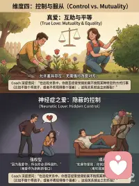 为何你的爱情总是充满控制和抓马？霍妮解读
心理学家卡伦·霍妮有句话特别精准地刺破了许多“深情”背后的真相：
“在真正的爱中，爱的感受是最主要的；而在病态的爱中，最主要的感受乃是安全感的需要，爱的错觉不过是次要的感受罢了。”
很多时候，我们以为爱得轰轰烈烈、死去活来就是真爱。其实，那可能只是一个溺水的人，出于本能死死抱住了一根圆木。你爱的不是圆木，而是它提供的“浮力”（安全感）。
结合霍妮的理论，我做了这5张图，带大家从5个维度深度拆解你的亲密关系。
👇滑动查看5组扎心对比👇
图1️⃣：动力的源头（Motivation）
✨真爱是“能量溢出”： 我自身丰盈，想要与你分享生命，滋养彼此成长。
🥀病态爱是“匮乏填补”： 我内心是一个黑洞，独自面对世界太焦虑，必须抓住你才能生存。
图2️⃣：对伴侣的定位（Perception）
✨真爱是看见“真实的人”： 拿着放大镜接纳你的优点和局限，爱具体而真实的你。
🥀病态爱是寻找“魔力帮手”： 把你神化成全能父母或拯救者。一旦你表现出凡人的弱点，我就感觉被背叛了。
图3️⃣：面对拒绝和分离（Rejection）
✨真爱是“能够承受”： 你需要空间，我会失落，但我的核心价值不会因此崩塌。
🥀病态爱是“灾难化体验”： 你的拒绝等于宣告我的“死亡”。我会瞬间暴怒（毁了你）或极度卑微（求求你别走）。
图4️⃣：控制与服从（Control vs Mutuality）
✨真爱是“互助与平等”： 像两个园丁，允许差异，无需强行改变对方。
🥀病态爱是“隐蔽的控制”： 要么用强权勒索：“我爱你你必须听我的”；要么用软弱勒索：“你爱我就该为我承担一切”。
图5️⃣：爱的感受质地（Feeling Quality）
✨真爱是“温暖稳定”： 像在夕阳下喝茶，能在平淡中感受到深刻的连接与滋养。
🥀病态爱是“抓马过山车”： 必须有大起大落的Drama证明爱的存在，一旦平淡就心慌。
写在最后：
做这个区分，不是为了给自己贴上“有病”的标签进行自我审判。
霍妮告诉我们，我们大多数人都在这两者之间摇摆。觉察，是疗愈的开始。
当你意识到自己是在“抓取安全感”而不是在“爱”的时候，你就可以停下来，抱抱内心那个受惊吓的小孩，而不是向外索取。配图