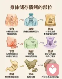 身体，其实记得你所有的情绪💡
我们总以为情绪只藏在心里，但身心科学和日常实践都在提醒我们：身体，才是我们情感的“隐形储物柜”。当你觉得生活特别沉重、喘不过气时，别急着向外找解药，把注意力轻轻放回身体本身。它早就为你画好了一张“自我疗愈地图”🗺️
 
🌿 下背部｜安放“不安全感”
这里常常藏着对未来的担忧和根基不稳的焦虑。试试轻柔的脊柱扭转，像树根扎进泥土一样，慢慢找回内在的踏实。
 
🕊️ 胸腔｜拥抱“未流出的泪”
悲伤很容易积压在胸口，让人呼吸变浅、肩背发紧。试着做几次深长缓慢的呼吸，感受肋骨微微扩张，给情绪一个“透气”的出口，心也会跟着打开。
 
✋ 双手｜放下“过度掌控”
总是不自觉握拳、指尖用力？这可能是你在生活里“抓得太紧”了。轻轻抖动手臂，让手掌自然摊开，在心里默念：有些事，松开手反而更轻盈。
 
🌊 膝盖｜学会“顺应变化”
关节僵硬，有时是我们对未知与变动的无声抗拒。每天花几分钟做做腿部拉伸与灵活性练习，让身体先学会流动，心态也会更柔软从容。
身体从不说谎。当你感到疲惫或无力时，试着问问自己：“我现在哪里最需要被温柔对待？”
一个被好好倾听的身体，自然会为你托住一颗更平静的心。🤍配图