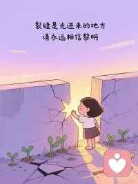 1. 你比风更自由，比星更耀眼，你本就是光🌌
 
2. 裂缝是光进来的地方，请永远相信黎明 ✨
 
3.泪水浇灌过的种子，终会开出勇敢的花 🌼
 
4. 深海有鲸歌，你的沉默里藏着宇宙的回声 🌊
 
5. 枯枝会萌芽，寒冬会融化，春天在等你转身 🌸配图