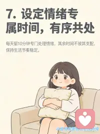 与坏情绪共处的7个心理策略
是不是常常被情绪裹挟？焦虑、烦躁、内耗像潮水一样涌来，被情绪牵着鼻子走真的太消耗能量了！
其实情绪从不是我们的 “敌人”，而是需要用心读懂的 “伙伴”。今天整理了超实用的「与情绪共处」7 大核心策略，帮你稳稳拿捏情绪主动权，一起轻松做情绪的主人～
✅ 接纳情绪：不抗拒、不压制，坦然承认情绪的到来，正视它背后的真实需求。
✅ 识别情绪：给情绪贴标签，精准分辨情绪类型，从根源降低失控风险。
✅ 抽离情绪：做情绪的旁观者，拉开心理距离，不被情绪裹挟做出冲动行为。
✅ 理性缓冲：情绪上头时，强制延迟 10 分钟反应，给理智留出回归空间。
✅ 释放情绪：通过运动、深呼吸等身体动作疏导情绪，别让负面情绪积压心底。
✅ 梳理情绪：书写情绪日记，把杂乱的情绪具象化，理清它的来龙去脉，实现内心自洽。
✅ 有序共处：给情绪设定专属时间，不被情绪支配生活，保持生活的节奏与松弛。
真正的情绪自由，不是消灭情绪，而是读懂它、和解它。希望这些策略能帮大家在情绪起伏时，多一份从容与掌控感～配图
