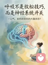 呼吸不是放松技巧，而是神经系统开关
很多人练呼吸，是因为“想放松”。
 
但从神经科学的角度看，
呼吸真正改变的，并不是情绪本身，
而是神经系统的运行模式。
 
当你焦虑、紧张、过度思考时，
大脑的警报系统（杏仁核）处于高度活跃状态。
交感神经启动，
心跳加快，呼吸变浅变快，
身体默认“有危险”。
 
这时候如果你只靠“想开一点”，
大脑并不会买账。
 
但呼吸不一样。
当你刻意拉长呼气，
副交感神经（尤其是迷走神经）会被激活。
心率开始下降，
肌肉慢慢放松，
大脑收到一个非常具体的信号：
现在是安全的。
 
平静并不是被说服的，
而是被身体确认的。
 
所以呼吸练习真正有效的地方，
不在于“深”，
而在于“慢”和“长”。
 
尤其是呼气——
它是神经系统的刹车键。
 
你不需要一次练很久。
当你快要被情绪卷走时，
只做一件事：
调整呼吸
重复几轮。
 
不是为了马上变好，
而是让系统重新获得调节能力。
 
很多时候，
我们需要改变的不是想法，
而是节律。
当节律稳定，
大脑才会慢下来。配图