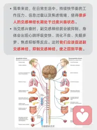 科学唤醒副交感神经，改善睡眠的四大方法
我们的自主神经系统就像一辆车🚗的操控系统，它有两个主要部件：
[向右R]交感神经：俗称“战斗或逃跑💨”模式。
当面临压力、危险或挑战时，它被激活，让身体准备好行动——心跳加速、呼吸变快、血压升高、肌肉紧张、消化减缓。这在短期应急时至关重要。
ㅤ
[向右R]副交感神经：俗称“休息💤与消化”或“放松与修复”模式。
当危险过去，它负责踩下刹车，让身体进入恢复状态——心跳放缓、呼吸深沉、血压降低、消化吸收功能增强、身体开始修复细胞、储存能量。
ㅤ
简单来说，在日常生活中，持续快节奏的工作压力、信息过载以及焦虑情绪，使得很多人的交感神经长期处于过度兴奋状态[抓狂R]。
当交感兴奋时，副交感神经就会被抑制❌，身体会出现心跳呼吸变快、消化不良、失眠多梦、焦虑抑郁等反应。
这时我们应该促进副交感神经，抑制交感神经，使之回到平衡状态，可以尝试以下方法：
ㅤ
[一R] 腹式呼吸法
[二R] 4-7-8呼吸法
[三R] 冥想与正念
[四R] 温和的运动与拉伸：瑜伽、太极、气功、散步或在自然中慢跑。
[五R] 用冷水冲脸（尤其是眼部周围）、冷敷后颈、或尝试冷水浴。
[六R] 泡热水澡、蒸桑拿。
[七R]花时间在公园、森林或水边，接触大自然。放下手机，用心去感受阳光、风声、树叶的沙沙声、泥土的气息和鸟鸣。
[八R] 聆听舒缓的音乐、白噪音，使用舒缓的精油进行香薰。
[九R] 拥抱你爱的人或宠物、用舒适的毯子包裹自己、给自己一个温柔的按摩。
[一R][零R] 在轻松的环境中细嚼慢咽地吃饭，避免在压力大或匆忙时进食，否则身体会处于“战斗或逃跑”模式，不利于消化。摄入富含镁（如深绿色蔬菜、坚果）、Omega-3脂肪酸（如深海鱼）的食物也有助于神经系统健康。
[一R][一R] 与让你感到安全、舒适的朋友和家人共度高质量时光，开怀大笑，都能有效降低皮质醇的水平，并激活副交感神经。
[一R][二R] 每天写下或想几件值得感恩的事。感恩的心态与更高的迷走神经张力相关。
ㅤ
以上的方法，可以挑选一两个最吸引你的开始，重要的是坚持[拳头R]。
有意识地在一天中插入这些微休息，久而久之，您会发现自己对压力的反应方式发生了改变，睡眠也慢慢变好了。配图