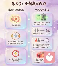 创伤后，疗愈与脱敏是关键。
消耗意志力把创伤压抑在潜意识层面，表面上看起来岁月静好、风平浪静
但那些被压抑的创伤一见到敏感源就跳出来小题大做
当你讲创伤经历就跟讲别人的故事一样，一点情绪都不起，说明已经不在乎这件事，疗愈了
假如讲时还声泪俱下，有明显生理反应，说明还有很多郁结情绪没有宣泄完
疗愈就是要用现在的智慧有意识地重构当年的经历
有的创伤比较大而且持续发酵的时间又比较长久，不可能只做几次就能和解的。
每做一次功课，你对敏感源的敏感程度就会降低一点，经过长时间的强化，直到完全脱敏。
第一步：有意识回放创伤情境
1.当时受创伤情境的画面
2.当时的状态、感受和情绪
3.当时无意识层面的限制性信念
当创伤记忆再现脑海时，同时激活当时的情绪状态，甚至会引起生理反应。
如果创伤太大，提取时要适可而止，不要让情绪反应太过激烈
第二步：换框，用今天的智慧应对当年的危机
用更高格局、更远视野、更理性的思维来审视当时的事件和你的反应。
用更高的智慧和更理性的思维改写那个故事，才有可能把自己从痛苦中解救出来
第三步：刷新底层软件
1.过去错误解读
2.伤害方受他自己成长经历，认知水平和社会环境影响
3.加害方行为真极端，罪不可恕
要从仇恨中走出来，释放内存干真正重要的事情
宽恕的受益者不是加害方，而是你自己。
加害方甚至都不知道你还在较劲，只有接纳事实、原谅对方才能释放内存，开辟新的生活。
不能放下仇恨，仇恨就一直占据着潜意识，时不时引发过激反应。
盘—拷—关—回—换—谈”的创伤脱敏全流程
盘点：
自己屡屡被引爆的过激反应模式，最近爆发的激烈情绪反应是最好的线索
拷问：
用理性思维拷问自己为什么对此类事情如此敏感，反应如此激烈，追溯童年的类似相关经历。（过激反应模式隐藏在潜意识层面，并不容易发现）
关联：
把过激反应和童年创伤事件进行关联，找到“过敏源”​（很多时候，找到问题就解决了问题的大半）
回放:
回放创伤经历，在脑海里调出创伤情境的画面以及随之而来的负面情绪,潜意识层面形成的限制性信念，注意要适度
换框：
用现在的智慧和思维重新审视当年的事件，从而升级对事件解读的故事版本
谈话：
用持续与自我谈话的方式把新的故事版本和反应程序植入潜意识。配图