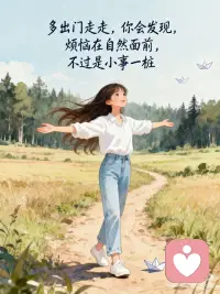 出门感受当下，就是圆满
[种草R]风会带走焦虑，光会照亮迷茫，多出门，就能遇见生活的糖
 
[星R]多出门走走，你会发现，烦恼在自然面前，不过是小事一桩
 
[气球R]不必追求诗和远方，家附近的小路，也能走出松弛感
 
[紫色心形R]不纠结过去，不焦虑未来，出门感受当下，就是圆满
 
[烟花R]多出门走走，在烟火里寻诗意，在忙碌中偷闲趣，活得清醒又尽兴#感受生活每一刻 #享受当下的美好时光 #感受当下的美好配图