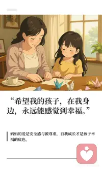 “希望我的孩子，在我身边，永远能感觉到幸福
真正的爱是让孩子在陪伴中学会感受幸福，给予安全感和被尊重，同时妈妈自己也要学会爱自己，接纳自己，这样才能给予孩子滋养而非控制，让他快乐成长.配图