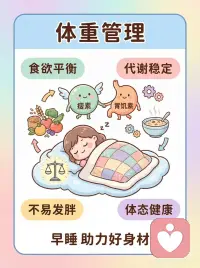 早睡的好处竟然这么多！
你知道吗?早睡是送给自己最好的礼物 🎁
 
免疫力提升:身体的小卫士变强了,病毒细菌都不怕,抵抗力满满 💪
 
大脑修复:睡眠时大脑在整理记忆,醒来思维清晰,学习工作效率翻倍 🧠
 
情绪稳定:焦虑压力都减轻了,每天心情像阳光一样明媚灿烂 ☀️
 
美容养颜:黑眼圈淡了,皮肤有光泽,气色红润,真的是睡美人 ✨
 
精力充沛:身体充满电,告别疲惫,每天都活力满满元气十足 🔋
 
体重管理:食欲激素平衡了,新陈代谢稳定,保持健康好身材 🌸
 
内分泌平衡:激素分泌正常,生物钟稳定,身体机能和谐运作 🎵
 
心血管健康:血压心率都稳定,给心脏充足休息,降低疾病风险 ❤️
 
延缓衰老:细胞修复,保持年轻态,睡眠是最天然的抗衰老秘方 🌺
 
早睡不是牺牲,而是对自己最好的投资!今晚,和床铺来个温柔的约会吧 🌙配图