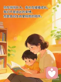 你在长大，我在成长
养育孩子，是一场温柔的双向滋养。
你在悄悄长大，我也在缓缓成长。
我们不是彼此的束缚，
而是各自生命里明亮的陪伴。
 
1.学会倾听，是靠近的第一步
一万句“为你好”，或许不如一句“我陪你”。
沟通的目的，不是争对错，而是让两颗心靠近。
当孩子愿意开口时，不妨先放下说教的念头，只是安静地听——听那些没说完的情绪，听那些小心翼翼的渴望。
站在孩子身边，和他一起面对问题，而不是站在问题那边指责他。
 
2.做好自己，是给孩子最好的礼物
教育不是刻意的雕刻，而是自然而然的照亮。
把目光放回自己身上：读书、写字、学一项喜欢的技能，在焦虑时做具体的事，在忙碌中留白给自己独处。
当你开始专注自己的成长，你便不再透过焦虑的滤镜看孩子。
你稳了，孩子的世界也就稳了。
 
3.成长，从来没有太晚的开始
不必等“完美”才出发，60分的开始远胜100分的空想。
无论是在三十岁、四十岁，还是更远的年纪，你都可以选择打破认知的局限，去学习、去尝试、去成为更完整的自己。
孩子需要榜样，而非牺牲。
你向前走的每一步，都在无声地告诉他：生命可以如此舒展、如此鲜活。
 
4.爱是守护，也是放手
正如纪伯伦诗中所写：“你的孩子，其实不是你的孩子，他们是生命对自身的渴望。”
母爱不是牢牢紧握，而是坦然托起——给他根基，也给他翅膀。
当他走向更远的世界，你也可以安心回到自己的节奏里，读书、旅行、投入热爱的事业。
距离让我们各自成长，而爱让我们始终相连。
 
时光不语，却写下所有答案。
最好的亲子关系，莫过于此——
你在长大，我在成长。
我们各自扎根，又彼此照亮。
愿你成为温暖而坚定的那棵树，也能活成舒展而明亮的那束光。配图