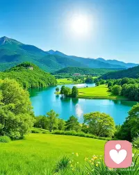 能量山水图片
一湖碧水映青山，两岸风光入画来。
远山含黛迎朝日，近水浮光送晚晴。配图