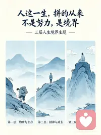 人这一生，拼的从来不是努力，是境界
境界不同，活出来的世界，天差地别。
第一层，活在情绪里。
一点小事就内耗，一句闲话就敏感，开心全靠别人给，难过全靠自己扛。被喜怒哀乐牵着鼻子走，看似活得真实，实则困在自我的小情绪里，整日患得患失，被生活推着走，永远在为鸡毛蒜皮的事消耗自己。
第二层，活在价值里。
跳出情绪的枷锁，明白人生要为目标和意义活着。不再纠结无关的人和事，专注做有价值的事，成为有价值的人。懂得取舍，学会放下，把时间精力留给值得的人和事，活得清醒又务实，靠自己撑起想要的生活。
第三层，活在规律里。
看透人情冷暖，看懂世事无常，明白万事皆有因果，万物皆有规律。不再强求不属于自己的，不再纠结改变不了的，顺势而为，从容淡定。不慌不忙，不怨不恨，按自己的节奏生活，活得通透自在，自带从容气场。
人这辈子，真正的成长，就是从被情绪支配，到为价值前行，最终顺应规律而行。
境界上去了，烦恼就少了；格局打开了，路就宽了。
愿你早日跳出情绪的泥沼，活在价值里，最终归于规律中，活成自己最舒服的样子。配图