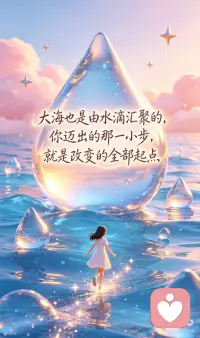大海也是由水滴汇聚的，你迈出的那一小步，就是改变的全部起点。配图