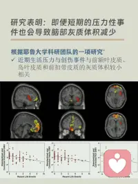 创伤会导致大脑结构变化
为什么创伤导致大脑结构变化？
由于前额皮层、海马体和杏仁核等多个关键区域的变化，创伤在我们的大脑中，逐渐从恐惧演变成创伤
1️⃣前额皮质
前额皮质的体积会减少
2️⃣海马体
长期的创伤暴露会导致海马体的萎缩
3️⃣杏仁核
当个体遭受创伤时，杏仁核的活动会显著增强。
前额皮质体积减少，会导致情绪调节能力的下降，使得创伤后个体更容易出现焦虑、抑郁等情绪问题。
而海马体大家都知道跟我们的记忆息息相关，这种萎缩不仅会影响记忆力，还会导致创伤后应激障碍（PTSD）的发生。PTSD患者常常难以将创伤事件归档，反复重现创伤记忆，从而陷入持续的心理困扰。
杏仁核过度活跃会导致个体在面对无害刺激时也会产生强烈的恐惧和焦虑反应，进一步加剧创伤后应激障碍的症状。配图