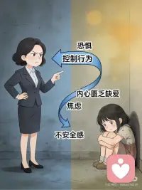 控制背后的恐惧与匮乏
1. 控制 → 恐惧
控制行为并非源于强大，而是源于内心的恐惧。当一个人感到失控、不安全时，会试图通过掌控他人或环境来获得虚假的确定感。
​
2. 恐惧 → 匮乏与缺爱
这种恐惧的根源，往往可以追溯到童年时期未被满足的情感需求，尤其是对爱与安全感的匮乏。强势控制型的妈妈，内心深处可能住着一个曾经孤苦无依、渴望被爱的小女孩。
​
3. 控制欲 → 焦虑
强烈的控制欲常常与焦虑情绪紧密相连。未被处理的恐惧会直接引发焦虑，而控制行为本身，正是为了应对和掩盖这些深层的焦虑与不安全感。
💡 延伸理解：代际创伤与疗愈
- 代际传递：一个在童年时期缺乏安全感和爱的女性，在成为母亲后，可能会无意识地将自己的焦虑和控制欲施加在孩子身上，形成一种创伤的代际传递。
​
- 疗愈方向：要打破这种循环，需要先看见并疗愈自己内心那个“孤苦无依的小女孩”，直面并处理那些未被满足的情感需求，而不是通过控制他人来获得安全感。
✨ 行动启示
- 自我觉察：当你发现自己有强烈的控制欲时，可以问自己：“我在害怕什么？我内心深处真正渴望的是什么？”
​
- 疗愈练习：尝试通过个案咨询，与自己的内在小孩对话，给予她理解、接纳和爱。配图