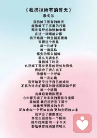 《我扔掉所有的昨天》 泰戈尔
我扔掉了所有的昨天
就像卸下了沉重的行囊
那些曾经的枷锁和束缚
在这一刻烟消云散
我开始用一种全新的视角
审视这个世界
每一片叶子
每一滴露珠
都变的那么新鲜
那么充满生机
我扔掉了昨天
也扔掉了那些无畏的担忧与恐惧
我学会了活在当下
珍惜每一个呼吸
每一次心跳
我开始更专注于自己的成长
不再为过去的错误与遗憾而耿耿于怀
每一个清晨
当我迎着朝阳醒来
心中都充满了对未来的期待与憧憬
我知道 我已经告别了那个
被昨天所困扰的自己
正在走向一个更加自由 更加光明的未来
我学会了拥抱变化
享受生活的每一个瞬间
因为我知道 每一个今天
都是我曾经渴望的明天配图