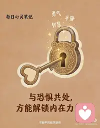 与恐惧共处，方能解锁内在力量
1. **恐惧不是枷锁，而是地图——标记着你最渴望跨越的边界。**
2. **与其熄灭恐惧的火焰，不如学会在火光中看清前路。**
3. **接纳恐惧的瞬间，就是力量觉醒的开始。**
4. **那些让你心跳加速的时刻，往往藏着生命最深刻的蜕变。**
5. **恐惧无法被战胜，只能被理解——当你听懂它的语言，它便成为你的盟友。**
6.与恐惧共处，方能解锁内在力量配图