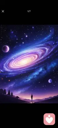 站在山丘之巅，我与星辰对话🌌
每一颗闪烁，都是宇宙的秘密眨眼✨
那紫色的螺旋星系，如同梦境般遥远又亲近🌌
它静静地诉说着，时间的长河与空间的辽阔🌌
 
抬头仰望，心灵得到了前所未有的洗涤💦
在这片宁静之中，我仿佛听见了宇宙的低语👂
它告诉我，无论世界多么喧嚣，总有一片宁静属于我💖
让我们在忙碌的生活中，偶尔停下脚步👣
 
仰望星空，感受那份来自宇宙的温柔与力量🌟
因为，我们都是这浩瀚宇宙中，独一无二的存在✨配图