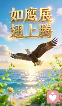 乘风而上，重新得力
我们总会在低谷时感到疲惫，却忘了每一次坠落，都是为了更高的飞翔。
就像雄鹰振翅冲向云霄，我们也能在沉淀后重新蓄力，带着勇气与希望，挣脱束缚，向着更辽阔的远方前行。
这面画里的海浪与飞鸟，不仅是风景，更是生活的隐喻：不必害怕暂时的停歇，每一次“重新得力”，都是为了遇见更强大的自己。愿我们都能像雄鹰一样，在风雨中磨砺翅膀，在阳光下自由翱翔。
