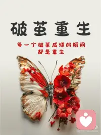 破茧成蝶 涅槃重生 花自盛开  蝴蝶自来
每一只蝴蝶的过去
都有着毛毛虫的痛楚和丑陋
不让残缺的翅膀
禁锢了飞翔的梦想
不让时间的灰影
遮盖了生命的色彩
凤凰涅槃获得重生
请用鲜花点缀生命的过程
不是每个人都能成为
自己想要的样子
但每个人
都可以努力
成为自己想要的样子
相信自己
超越过去的自己
就能破茧成蝶
每一只蝴蝶都是生命的诗人
每一丝脉络都饱含生命的哲理
简单而完整
绚烂而纯粹配图