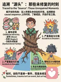 深度解构“创伤型人格”
很多时候，过度敏感、容易崩溃或长期的情感麻木，并不是因为你“太脆弱”，而是因为你的神经系统仍被困在过去的残影里。
创伤型人格的底层逻辑与重塑路径。不再内耗，从看清机制开始。👇
 
🧩 现象层：被过去囚禁的灵魂
你以为的“性格缺陷”，其实是大脑未更新的“防御程序”。
高度警觉： 杏仁核处于过载状态，随时像雷达一样扫描威胁，即便在安全环境里也无法放松。
情感麻木： 为了切断痛苦，系统自动屏蔽了所有感受，导致你也无法体验快乐，像一个空壳。
侵入性闪回： 未被海马体妥善处理的记忆碎片，会在毫无防备时突然重演。
核心信念破碎： 潜意识里确信“我不配得到爱”、“世界是极其危险的”。
 
🧩 根源层：追溯未修复的“系统漏洞”
创伤不一定是天崩地裂的单一灾难，它往往源于长期未被看见与修复的生命体验。
童年逆境： 情感忽视、隐性虐待或功能失调的家庭环境。
丧失与离别： 突如其来的情感断裂，未能完成的哀悼。
慢性压力： 长期处于高压、不确定的生存或健康危机中。
💡 核心认知： 创伤不是发生在你身上的事，而是这件事在你内心留下的、未被代谢的印记。
 
🛠️ 03 干预层：和解与深层整合
改变需要跳出纯逻辑的自我说教，让大脑和身体同步“更新系统”。
身体感知释放 (Somatic)： 情绪是有物理重量的。通过觉察身体的紧绷，利用呼吸或物理抖动，释放卡在神经系统里的应激激素。
重建内在依恋： 停止自我攻击，尝试以旁观者的视角，给予内心那个受惊的“小孩”无条件的接纳。
专业干预： 必要时，引入CBT（认知行为疗法）或EMDR（眼动脱敏），让专业人士协助你重新加工记忆。
 
🔄 04 实践层：建立新的运转模式
治愈不是终点，而是把新的安全感写入日常生活的代码中。
深化日常依恋： 把自我肯定变成每天的习惯，建立能够接住你真实情绪的小型支持网络。
重新叙事： 不再用“受害者”的视角复述过去，而是用“幸存者”和“重建者”的力量去规划当下的生活。
 
💡 总结： 那些让你痛苦的应激反应，是大脑曾经为了保护你而做出的最大努力。它们不是你的错，但重塑自我，是你现在的课题。配图