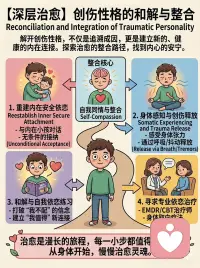 深度解构“创伤型人格”
很多时候，过度敏感、容易崩溃或长期的情感麻木，并不是因为你“太脆弱”，而是因为你的神经系统仍被困在过去的残影里。
创伤型人格的底层逻辑与重塑路径。不再内耗，从看清机制开始。👇
 
🧩 现象层：被过去囚禁的灵魂
你以为的“性格缺陷”，其实是大脑未更新的“防御程序”。
高度警觉： 杏仁核处于过载状态，随时像雷达一样扫描威胁，即便在安全环境里也无法放松。
情感麻木： 为了切断痛苦，系统自动屏蔽了所有感受，导致你也无法体验快乐，像一个空壳。
侵入性闪回： 未被海马体妥善处理的记忆碎片，会在毫无防备时突然重演。
核心信念破碎： 潜意识里确信“我不配得到爱”、“世界是极其危险的”。
 
🧩 根源层：追溯未修复的“系统漏洞”
创伤不一定是天崩地裂的单一灾难，它往往源于长期未被看见与修复的生命体验。
童年逆境： 情感忽视、隐性虐待或功能失调的家庭环境。
丧失与离别： 突如其来的情感断裂，未能完成的哀悼。
慢性压力： 长期处于高压、不确定的生存或健康危机中。
💡 核心认知： 创伤不是发生在你身上的事，而是这件事在你内心留下的、未被代谢的印记。
 
🛠️ 03 干预层：和解与深层整合
改变需要跳出纯逻辑的自我说教，让大脑和身体同步“更新系统”。
身体感知释放 (Somatic)： 情绪是有物理重量的。通过觉察身体的紧绷，利用呼吸或物理抖动，释放卡在神经系统里的应激激素。
重建内在依恋： 停止自我攻击，尝试以旁观者的视角，给予内心那个受惊的“小孩”无条件的接纳。
专业干预： 必要时，引入CBT（认知行为疗法）或EMDR（眼动脱敏），让专业人士协助你重新加工记忆。
 
🔄 04 实践层：建立新的运转模式
治愈不是终点，而是把新的安全感写入日常生活的代码中。
深化日常依恋： 把自我肯定变成每天的习惯，建立能够接住你真实情绪的小型支持网络。
重新叙事： 不再用“受害者”的视角复述过去，而是用“幸存者”和“重建者”的力量去规划当下的生活。
 
💡 总结： 那些让你痛苦的应激反应，是大脑曾经为了保护你而做出的最大努力。它们不是你的错，但重塑自我，是你现在的课题。配图