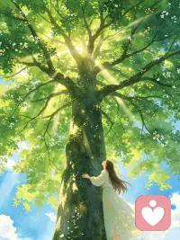 树在长，光在落，你在就好
仰起头，枝叶把天空剪成细碎的蓝。
阳光从叶缝漏下来，落在脸上、肩上、裙摆上，
斑斑驳驳，像光在轻轻拍着、哄着。
 
树上有几朵淡黄的小花，风一过就轻轻点头。
好像在对她说：
你也可以这样，一寸一寸，长成想要的模样。配图
