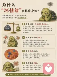 情绪不好的人 身体会越来越“累”
你有没有发现：
 
长期情绪紧绷时，
 
身体会一直处于“高消耗状态”。
 
甚至：
明明什么都没做，却总觉得很累。
真正消耗人的，有时候不是事情本身。
 
而是：
一直压抑自己，长期焦虑，
反复胡思乱想，情绪得不到释放。
 
如果长期情绪不好，身体可能会出现：
失眠，焦虑，没食欲，注意力下降，掉头发等情况。
 
很多人以为，只是最近太累了。
 
其实，可能是身体已经被情绪拖垮了。
 
真正的恢复，有时候不是“硬撑”。
 
而是：让身体慢慢放松下来。
 
现在很多年轻人的问题，不是突然变差的。
 
而是：情绪长期积压后，身体慢慢发出的提醒。
 
别忽略那些：“持续很久的小疲惫”。
 
改善小建议：
🌿身体层面的干预（从下而上）
1，深呼吸练习： 这是切断压力反应最快的方法。尝试“4-7-8呼吸法”（吸气4秒，屏息7秒，呼气8秒），强行启动副交感神经，让心跳慢下来。
2，运动释放： 运动能强制身体产生多巴胺和内啡肽。无需高强度，哪怕是下楼快走20分钟，或者做几次拉伸，都能迅速物理性地改变血液循环。
3，保证深度睡眠： 情绪不佳时大脑更易疲劳。睡前避开蓝光，给自己留出30分钟的“关机时间”，哪怕只是听听白噪音或进行简单的身体扫描（专注从脚尖到头顶的放松）。
 
🌿认知层面的重构（从中而上）
1，觉察情绪，而不是压抑情绪： 当你意识到“我又开始内耗了”，尝试在纸上写下让你焦虑的事，进行“外部化”。写下来的过程，就是将感性情绪转换为理性分析的过程。
2，设立“情绪隔离带”： 给忧虑设定固定时间。比如每天傍晚设定15分钟的“担忧时间”，在这个时间里尽情担忧，时间一到，立刻切换到其他任务。这能防止负面情绪全天候占据你的大脑资源。
 
🌿环境与习惯层面的支撑（从外而内）
1，清理信息源： 如果某些社交账号或新闻让你感到焦虑，请果断屏蔽或减少关注。大脑处理垃圾信息的成本，远超你的想象。
2，正念与微习惯： 练习正念（Mindfulness），把注意力放在当下正在做的事情上（比如洗碗时感受水温，吃饭时感受食物的味道）。当思绪回到当下，焦虑就失去了生长空间。
 
情绪与身体健康的联结确实远比我们想象的紧密，大脑感知到的负面情绪，会通过化学信号传遍全身，形成连锁反应。配图