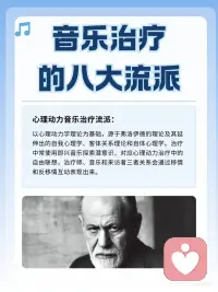 音乐治疗的八大流派🎵你知道哪些❓
1. 创造性流派
 
2. 音乐引导意象流派（GIM）
 
3. 心理动力流派
 
4. 精神分析流派
 
5. 行为学派
 
6. 人本主义流派
 
7. 发展心理学流派
 
8. 神经医学流派配图
