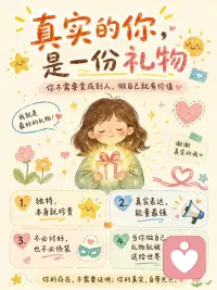 真实的你，是一份礼物🎁
你有没有想过，
真实的你，本身就是一份礼物。 🎁
 
不是等你更成功、更优秀、更完美之后，
你才值得被喜欢、被看见、被接纳。
 
而是——
当你开始允许自己成为自己，
这个世界才终于收到你真正带来的礼物。
 
巴夏曾分享过一个很美的观点：
每个人来到这个世界，都带着独特的频率、天赋和表达方式。
你不是来复制别人，也不是来证明自己配得上什么。
你是来成为你自己，然后把这份独特性分享出来。
 
很多时候，我们痛苦不是因为“不够好”，
而是因为我们太努力地想成为“别人觉得好的样子”。
 
我们学会察言观色，
学会压抑感受，
学会把自己的热爱藏起来，
学会在关系里讨好，
在工作里伪装，
在人群里假装自己很合群。
 
可是你的灵魂，
其实一直在轻轻提醒你：
 
“别再背叛自己了。”
 
你真正的礼物，
不一定是某个惊天动地的才华。
它可能只是你看世界的方式，
你温柔的感受力，
你奇奇怪怪的灵感，
你对美的敏锐，
你对人的善意，
你某种别人学不来的生命质感。
 
当你越真实，
你的能量越干净。
当你越允许自己，
你越容易吸引真正适合你的人、机会和道路。
 
因为宇宙不是通过“完美的你”来回应你，
而是通过“真实的你”来与你共振。
 
所以，别急着修正自己。
别总想着“我要变成另一个更好的版本”。
也许真正的成长，
不是把自己改造成别人喜欢的样子，
而是慢慢把那些不属于你的东西放下。
 
你不需要证明你是一份礼物。
你只需要允许这份礼物被打开。
 
你的真实，
就是你的光。✨
 
你的存在，
本身就已经在贡献这个世界。
 
今天开始，
少一点自我怀疑，
多一点自我允许。
 
做那个真实、鲜活、有感觉的你。
因为那才是宇宙最想通过你送出的礼物。配图