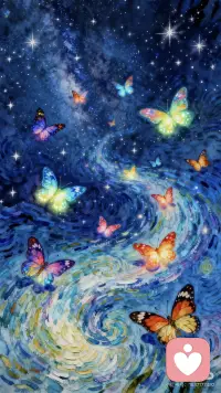 星河梦蝶
万点星芒坠碧穹，
旋涡织就水云重。
流光漫舞青蓝界，
彩翼轻摇琥珀踪。
紫焰燃空惊夜色，
橙霞掠水破鸿蒙。
星河不语花间路，
一枕清梦入此中。配图