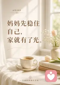 有时候，一个家的光，
不是来自事情都顺利，
而是妈妈先把自己稳住了。
 
不急着责怪，不急着崩溃，
先深呼吸，先照顾好自己的心。
 
妈妈稳了，家里的气就顺了。
 
愿我们都慢慢长成，那个温柔又有力量的自己。配图