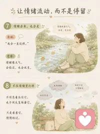 慢慢培养情绪自由
很多人以为，情绪自由，就是永远平静、永远积极。其实不是。真正困住我们的，往往不是情绪本身，而是对情绪的抗拒。
 
焦虑来了，我们责怪自己太脆弱；
愤怒来了，我们觉得自己不够成熟；
悲伤来了，又急着逼自己振作起来。
 
于是，一种情绪，慢慢变成了两种痛苦：
一层是情绪本身，一层是对情绪的评判。
 
心理学研究发现，持续压抑和对抗情绪，并不会让情绪消失，反而更容易陷入反复思考和内耗。相反，当我们能够觉察它、允许它、理解它，情绪才有机会自然流动。
 
所以，情绪自由，不是没有情绪。
 
而是在焦虑时，知道自己正在焦虑；
在难过时，允许自己难过；
在愤怒时，看见那份没有被照顾的需要。
 
慢慢地，你会发现：
情绪来了，不必急着赶走；
念头出现，也不必立刻相信。
给自己一点空间，给情绪一点时间。
 
因为所有情绪，都是生命发来的消息。
而真正的自由，不是控制一切，
是在一切发生时，依然能够轻轻地回到自己.配图