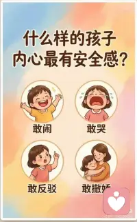 内心有安全感的孩子，都有这4个特征
很多家长总羡慕别人家安静听话、不哭不闹的小孩，觉得省心又懂事，还总要求自家孩子收敛脾气、少说话、乖乖顺从。
可从儿童心理的角度来看，太过隐忍乖巧，从来不是好事。真正内心富足、笃定被爱的孩子，反而敢闹、敢哭、敢反驳、敢撒娇。
敢闹，代表孩子拥有满满的安全感。
他清楚就算自己调皮捣蛋、折腾不停，爸爸妈妈也不会嫌弃、抛弃他，不用小心翼翼压抑自己的天性，不用时刻紧绷着讨好大人，能够毫无顾忌释放自己旺盛的生命力。
敢哭，代表孩子拥有安全的情绪出口。
他不用强迫自己假装坚强，不用把委屈、难过、害怕全部憋在心里。知道流泪不会被指责矫情，难过的时候有人包容安慰，负面情绪可以顺畅释放，不会堆积在心底形成长久内耗。
敢反驳，代表孩子拥有完整的自我与独立思考。
面对不一样的观点，他不会一味盲从大人，敢于说出自己真实的想法，敢于和你讲道理、表达不同意见。这份敢于对抗权威的底气，源于从小到大被尊重、被倾听，不用为了迎合他人丢掉自己的主见。
敢撒娇，代表孩子确信自己是被偏爱、被接纳的。
只有在完全信任、全然放松的人面前，孩子才会展露柔软脆弱的一面。他不怕展现自己幼稚依赖的模样，笃定无论自己是什么样子，都能收获温柔的包容，不用一直伪装成熟懂事。
反观那些从小被教育“不许闹、不许哭、不许顶嘴、不能粘人”的孩子，早早学会察言观色，习惯性收起自己所有需求。长大之后大多是讨好型人格，习惯忽略自身感受，受了委屈只会独自消化，不懂倾诉，也不懂拒绝，活得敏感又压抑。
养育最珍贵的，从来不是养出一个言听计从、毫无棱角的小孩。
给孩子足够的安全感，就是允许他肆意哭闹、大胆争辩、随性撒娇、自在玩耍。
一个敢坦然展露全部真实模样的孩子，内心才会丰盈又强大。
你家孩子敢肆无忌惮在你面前闹脾气、撒娇反驳吗？配图