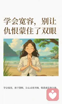 学会宽容，别让仇恨蒙住了双眼
宽容是走出痛苦、收获新生的关键。学会宽容，放下怨恨，理解他人，才能在面对挫折时保持内心的平和与坚强。宽容让我们的心胸更宽广，摆脱束缚，迎接新的生命力与动力。配图