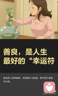 善良，是人生最好的“幸运符
善良的人自带“磁场吸引力”，收获真心与帮助，内心平和从容，心态沉稳，更容易抓住机遇。善良是人生最值得的投资，是随身携带的“幸运符”。配图