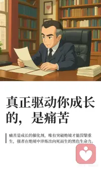 成大事者需经历痛苦与绝望，突破常规思维，直面挑战。强者在痛苦中觉醒，弱者被淹没。痛苦是成长的催化剂，强者思考并改变，弱者抱怨。真正的改变源于无退路的困境，痛苦雕刻心灵，成就新生。配图