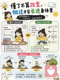 懂了不算改变，做过才会长进身体里。  很多道理听懂的那一刻，只是进了脑子。真正改变人的，是把它做成一次行动、一次体验、一次新的反应。